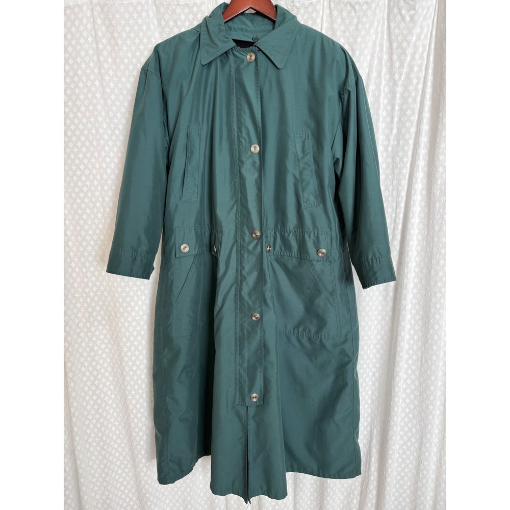 London Fog Forest Green Hooded Trench Coat with Removable Liner Small Reg
